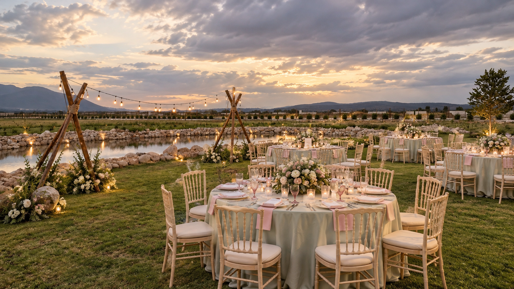 Recepción elegante bajo el atardecer